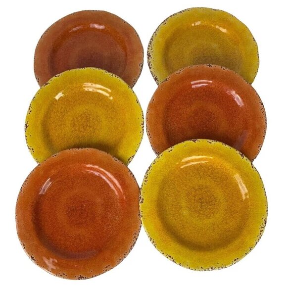 Pier 1 Carmelo Salad Luncheon Plates Set of 6 Yellow Orange Crackle Melamine - Picture 2 of 8